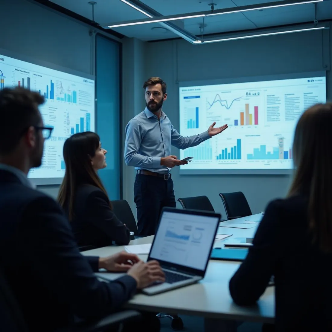 Dozent erklärt KI-Auswertungen vor einer Seminargruppe